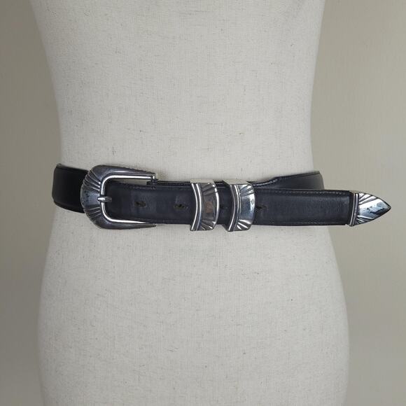 Vintage Nadim Belt 38 Black Leather Western Boho Cowgirl Festival 90s Patina USA main image 6